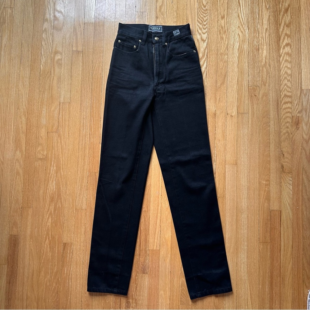 Versace Jeans Couture Designer High Waist Minimalist Capsule Black Long Jeans 25
